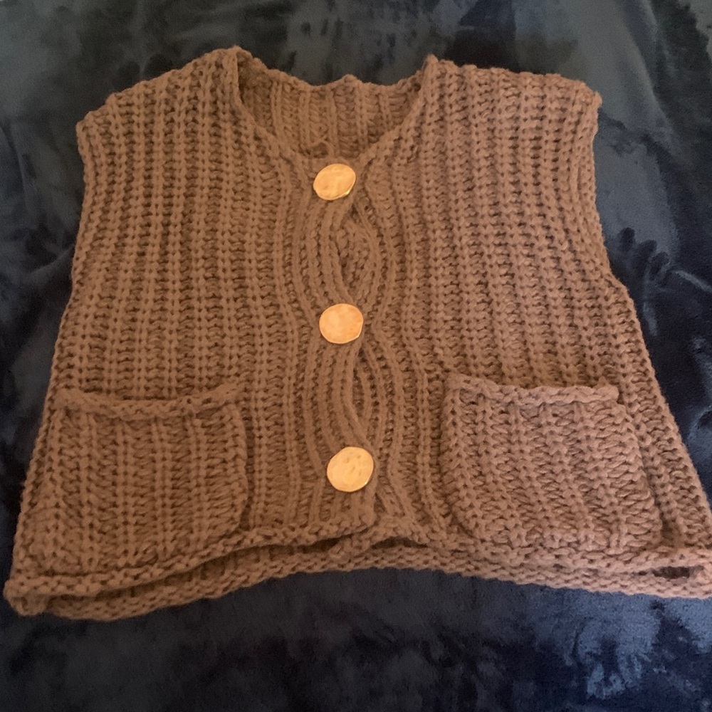 Chunky Knit Brown Sweater Vest